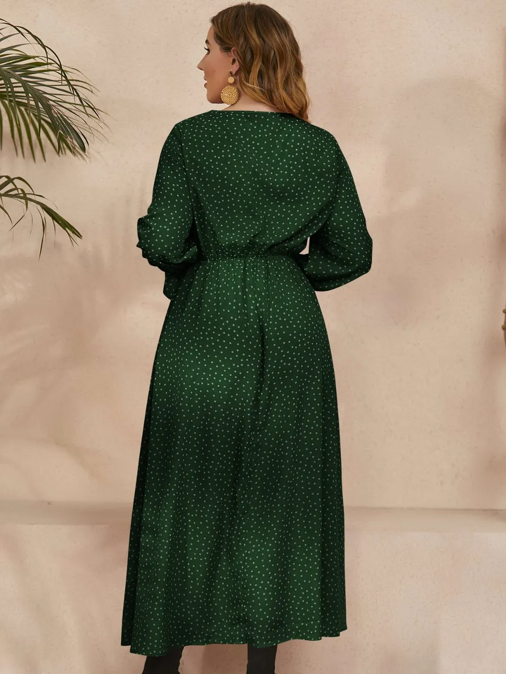 Plus Size Ruffled Polka Dot Long Sleeve Midi Dress, image 9