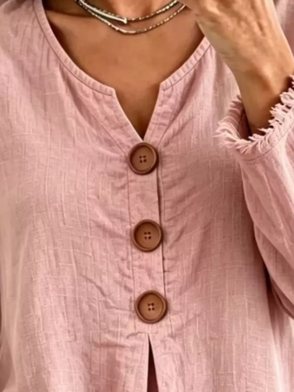 Full Size Frayed Hem Long Sleeve Blouse Plus Size, image 3