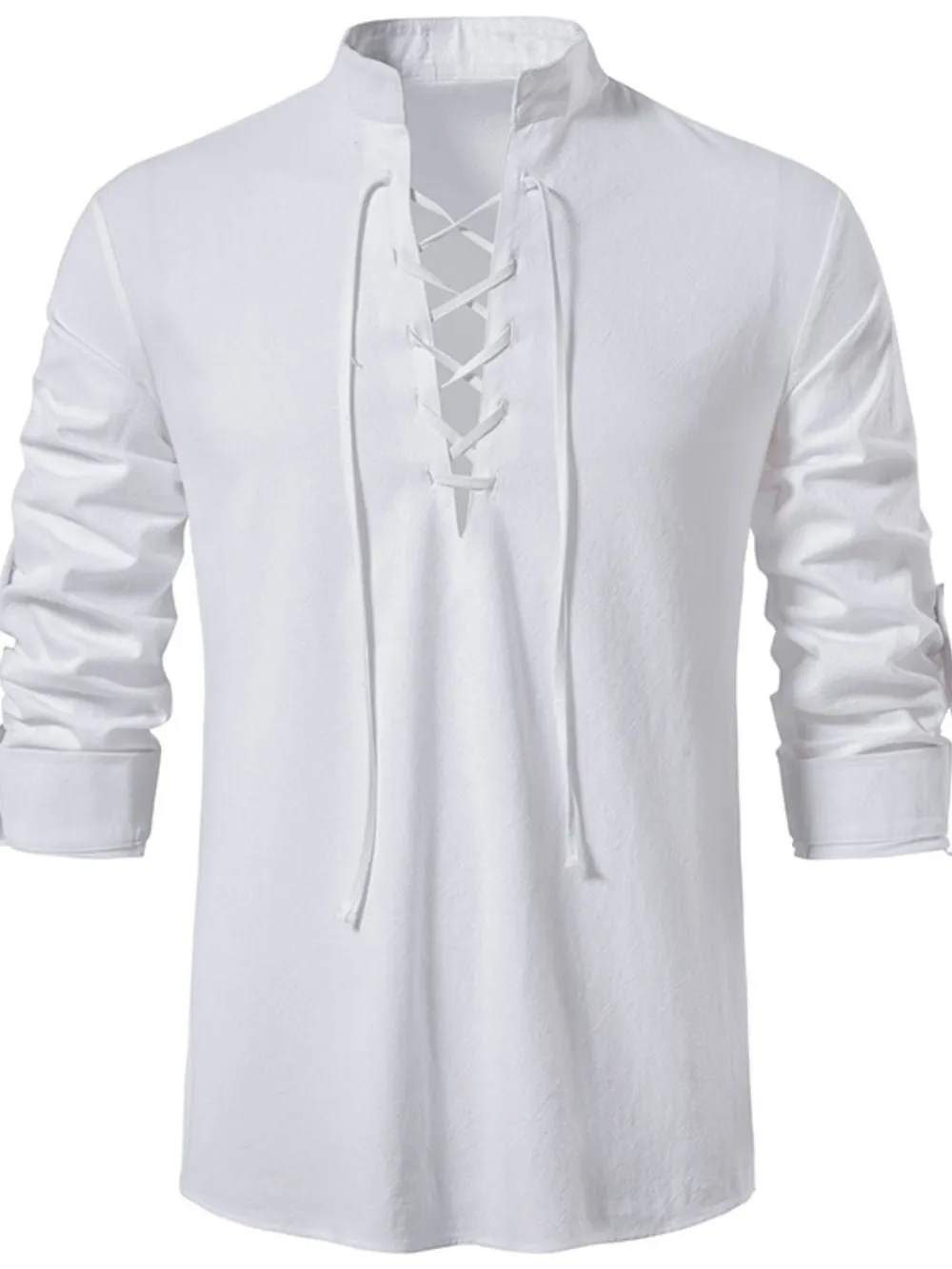 Men's Lace Up Long Sleeve Blouse, image 7