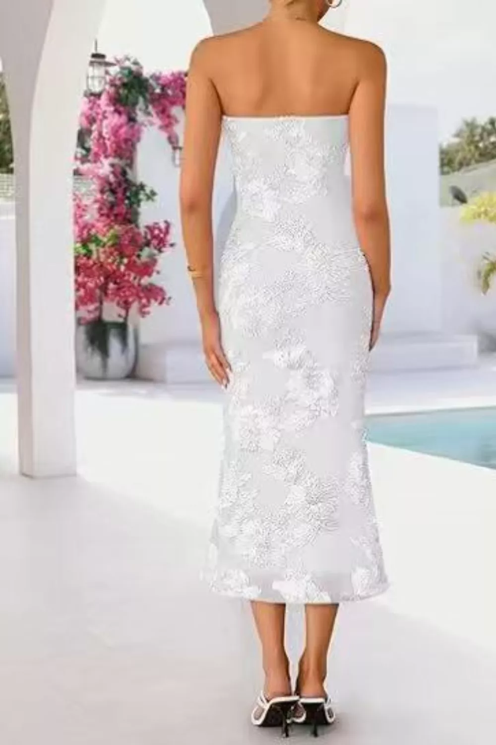 Strapless Lace Embellished Midi Dress, image 2