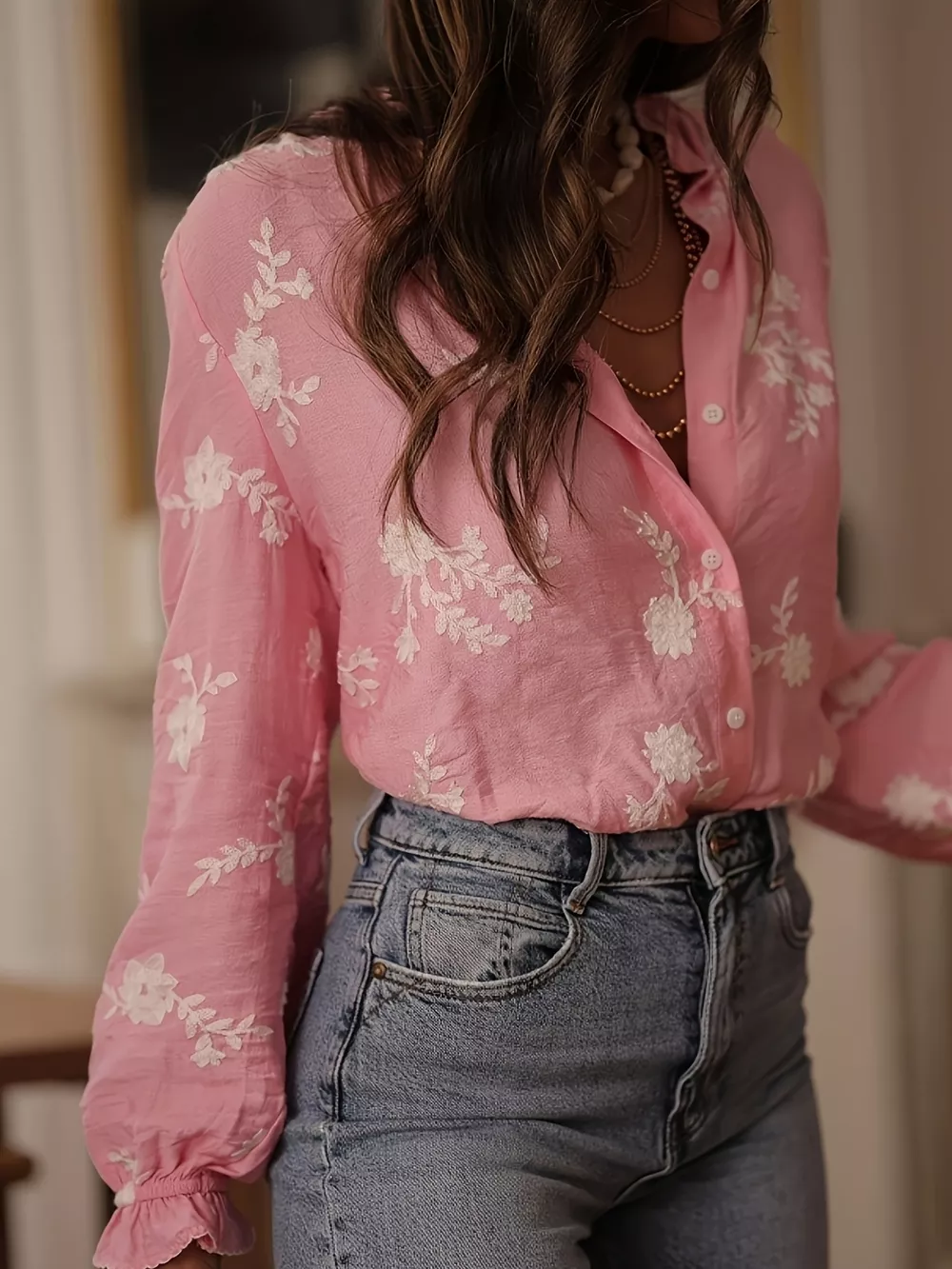 Floral Embroidered Button Down Shirt, image 6
