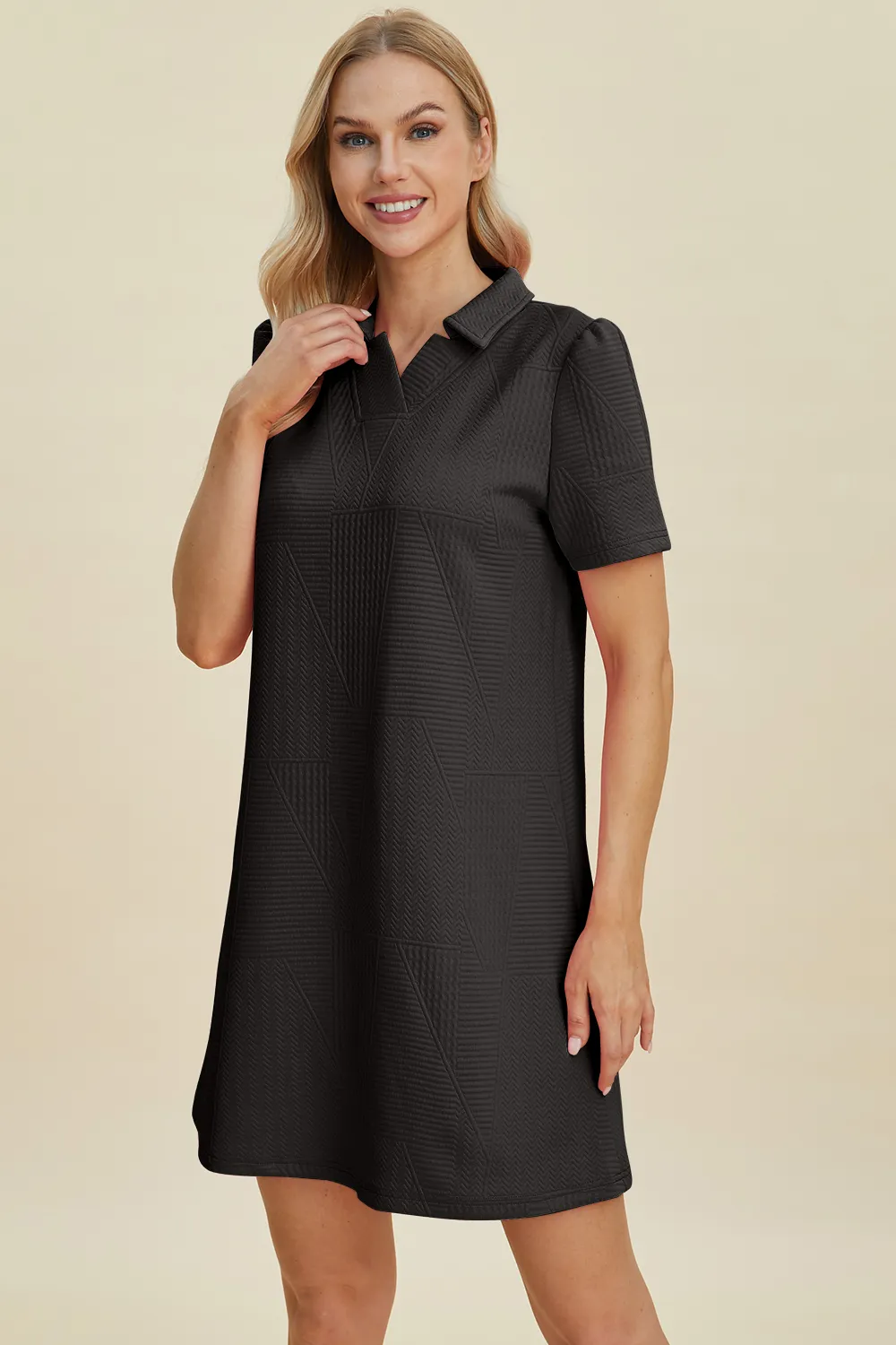 Full Size Texture Short Sleeve Dress, image 16