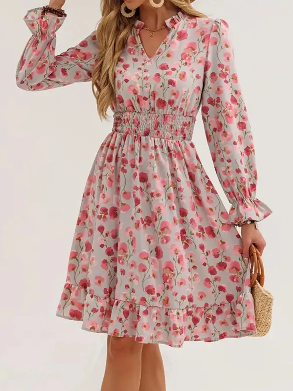 Floral Print Flounce Sleeve Ruffle Hem Dress, image 13