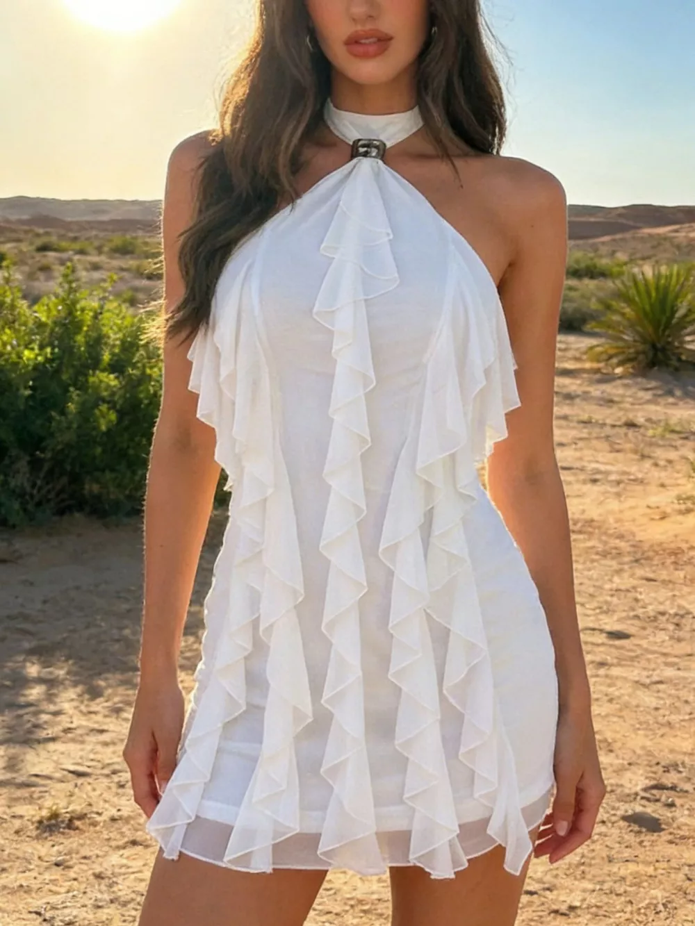 Ruffle Halter Neck Mini Dress, image 2