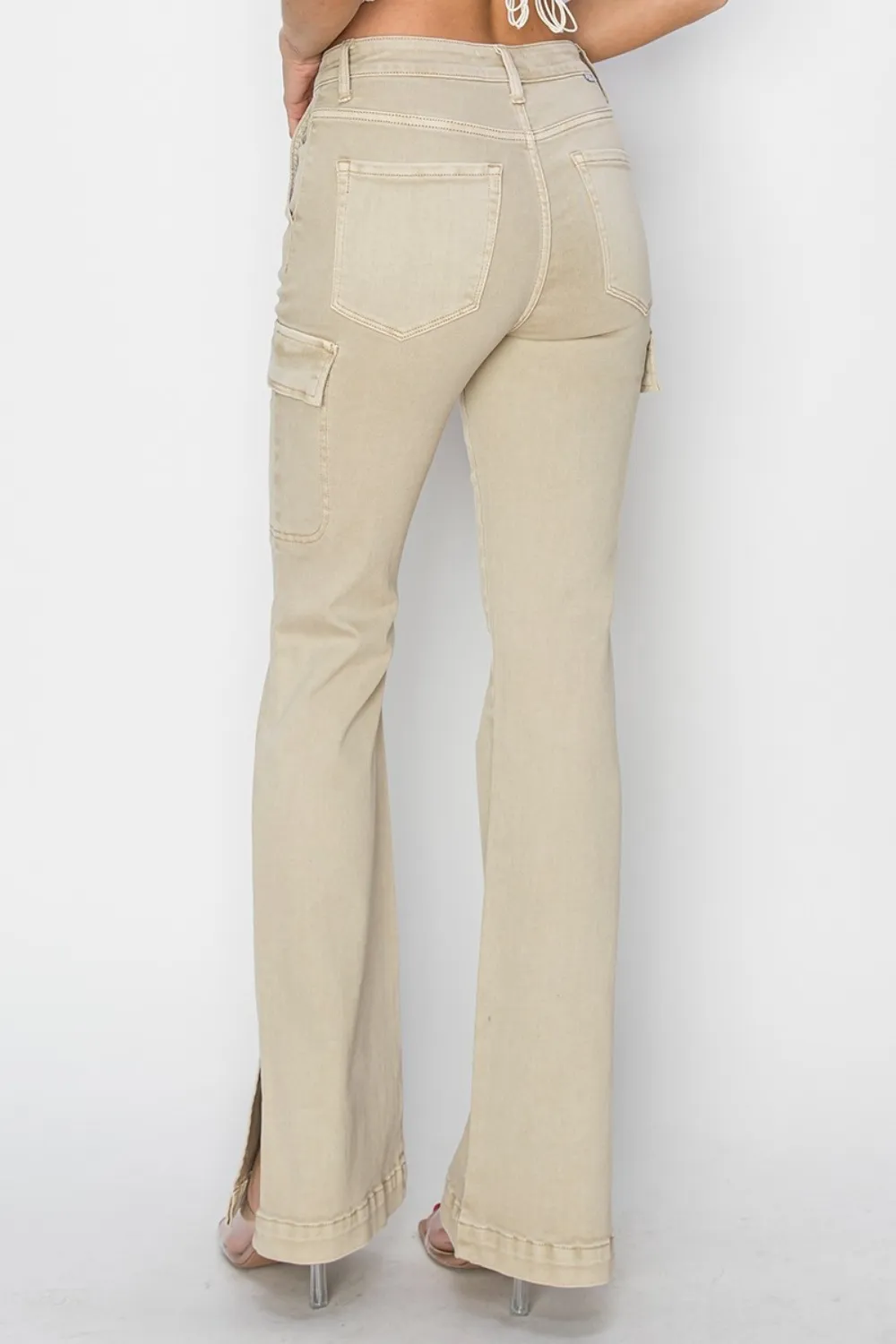 Full Size High Rise Side Slit Cargo Bootcut Jeans, image 2