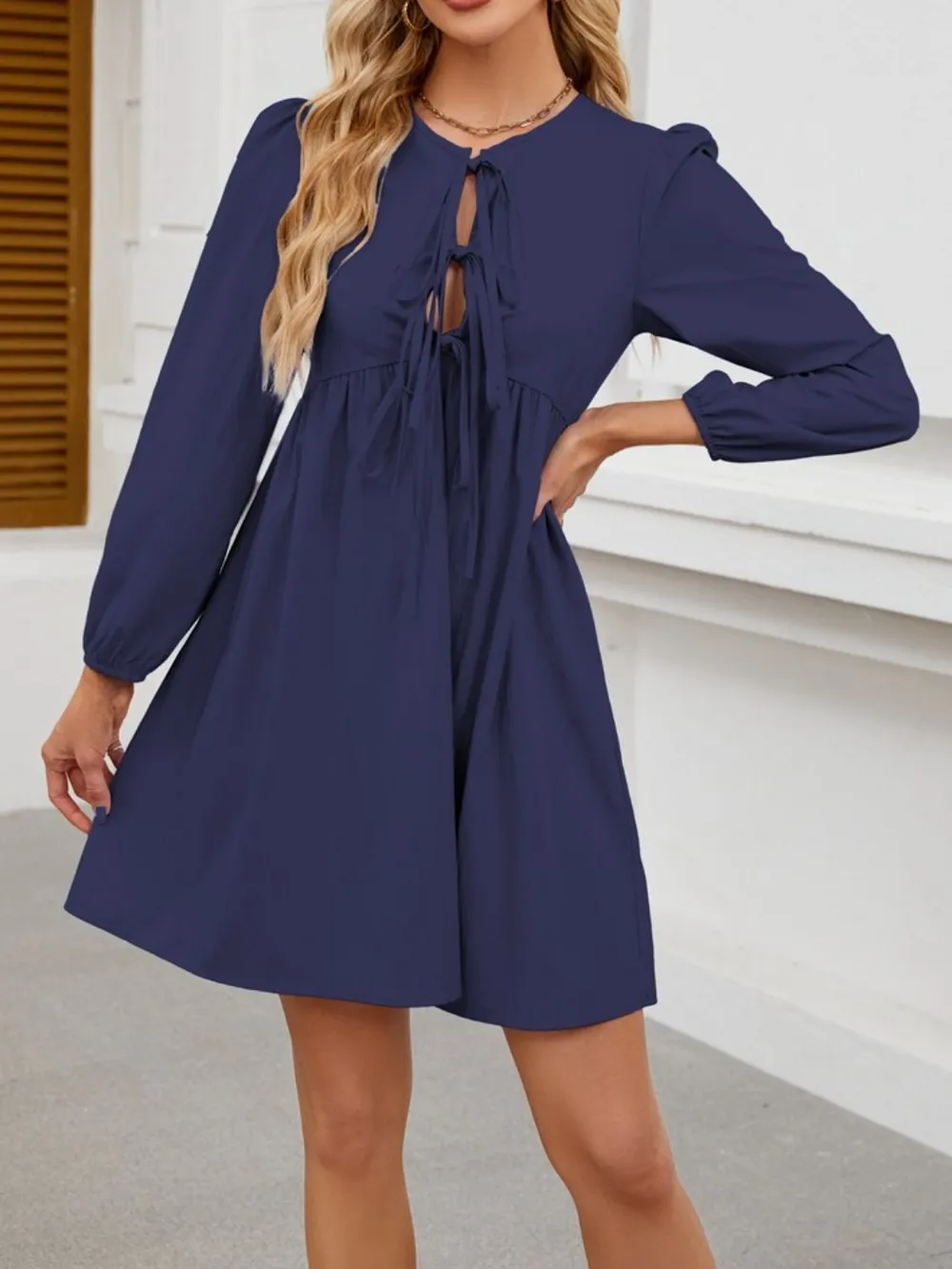 Tie Front Long Sleeve Mini Dress, image 9