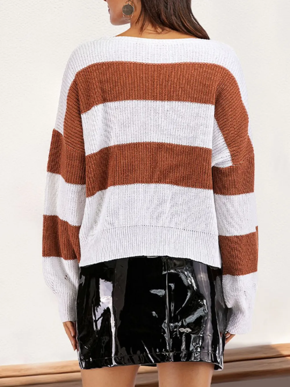 Color Block Dropped Shoulder Long Sleeve Sweater, image 2
