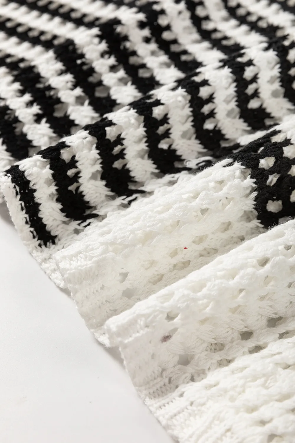 Contrast Striped Crochet Long Sleeve Knit Cover Up, image 5