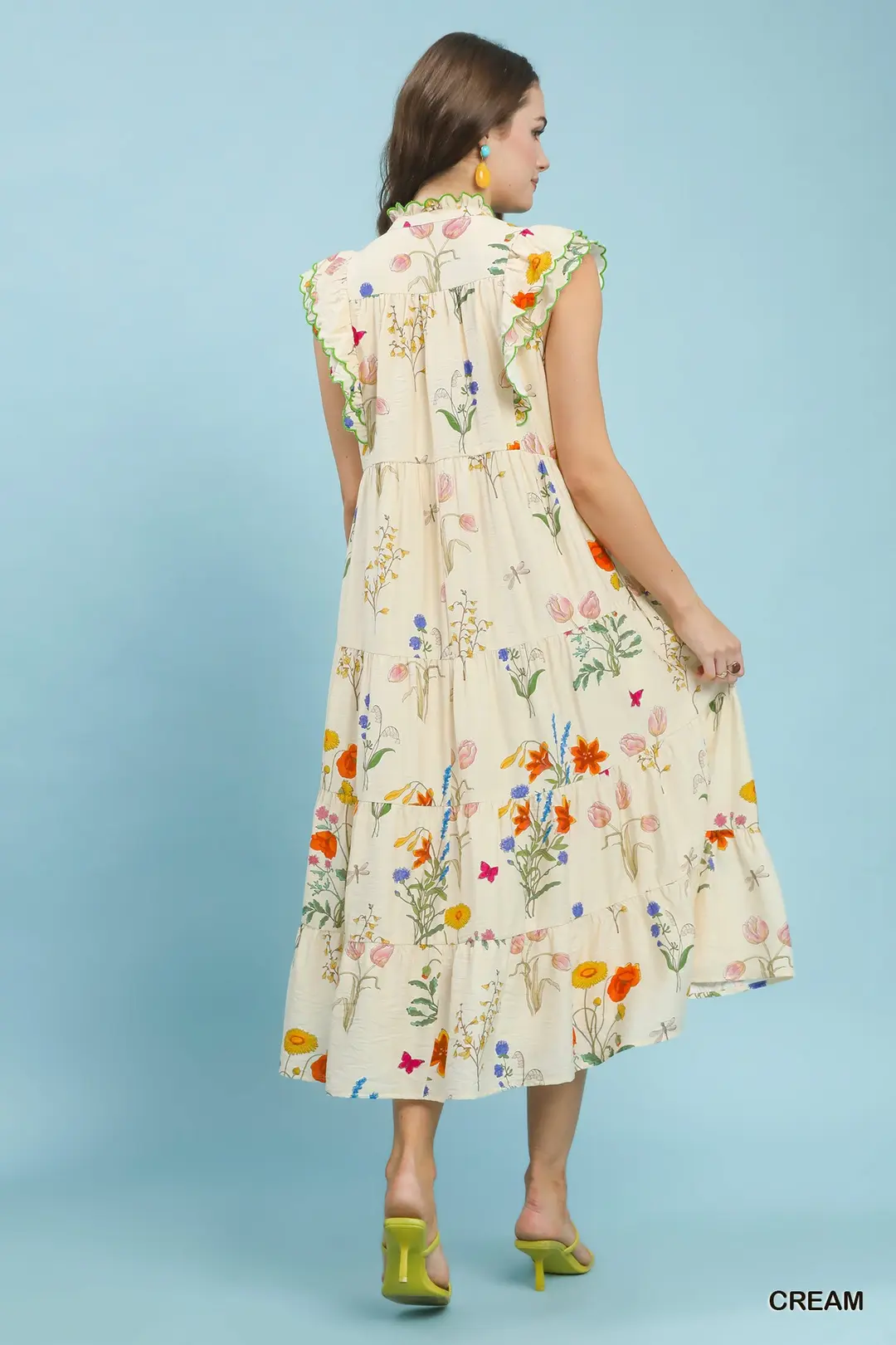 Floral Ruffle Tiered Midi Dress with Scalloped Detail, image 3