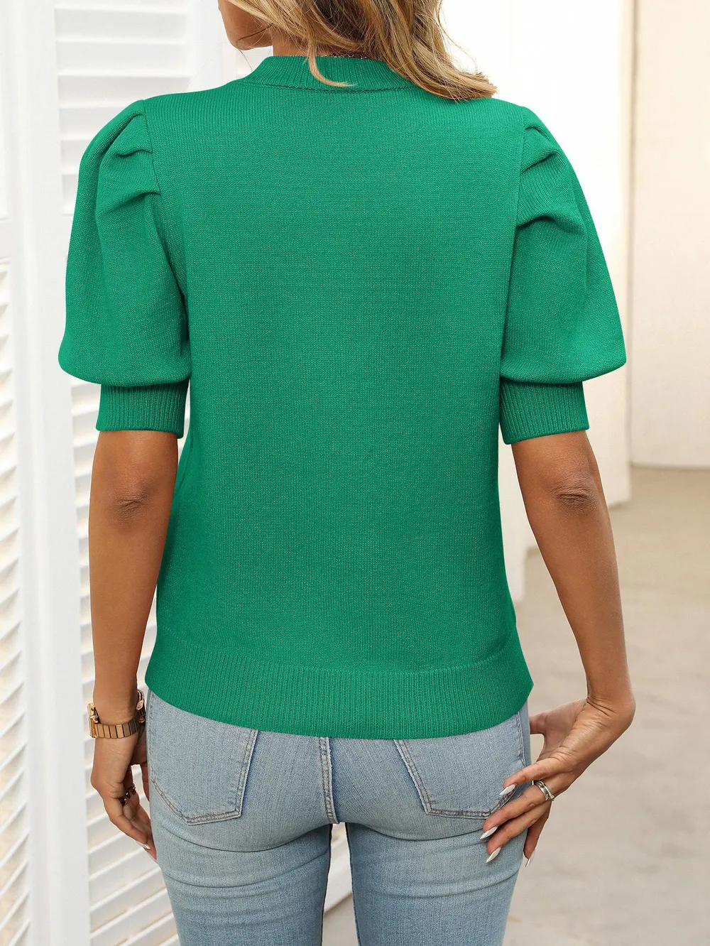 Mock Neck Puff Sleeve Sweater, image 5