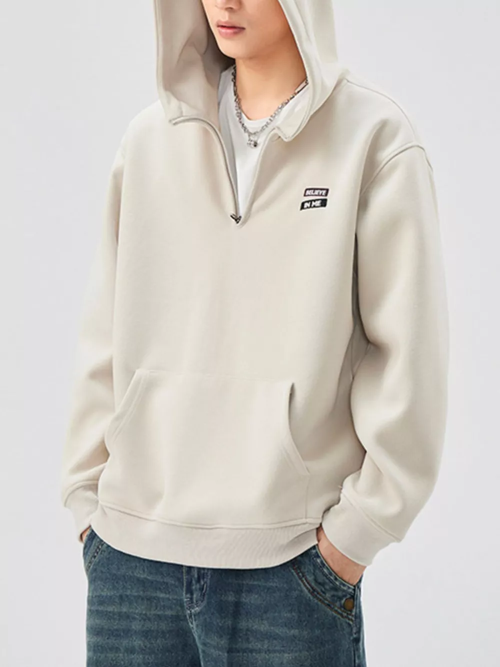 Men's Plus Size Quarter-Zip Long Sleeve Hoodie, image 7