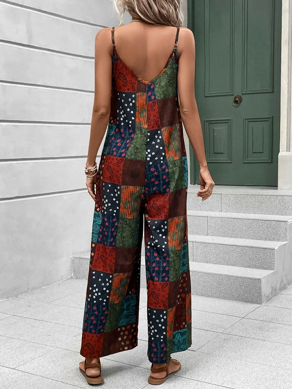 Printed Scoop Neck Spaghetti Strap Jumpsuit, image 4