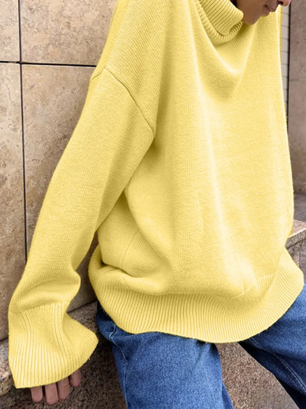 Turtleneck Drop Shoulder Long Sleeve Sweater, image 17
