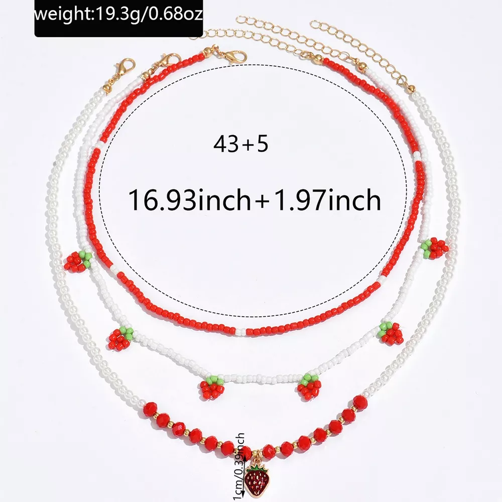3 Piece Beaded Strawberry Necklace, image 6