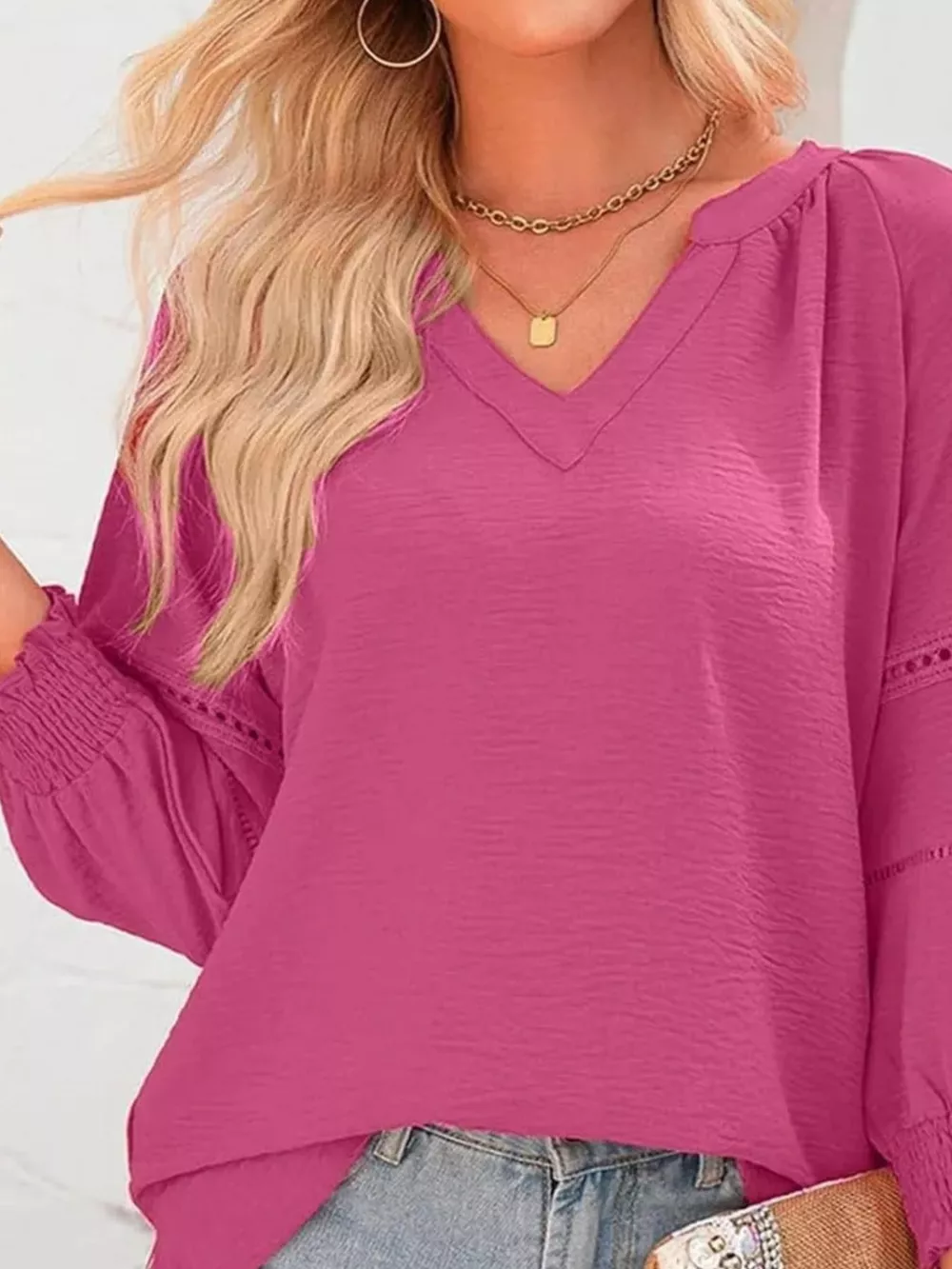 Solid Color Smocked Long Sleeve Blouse, image 26