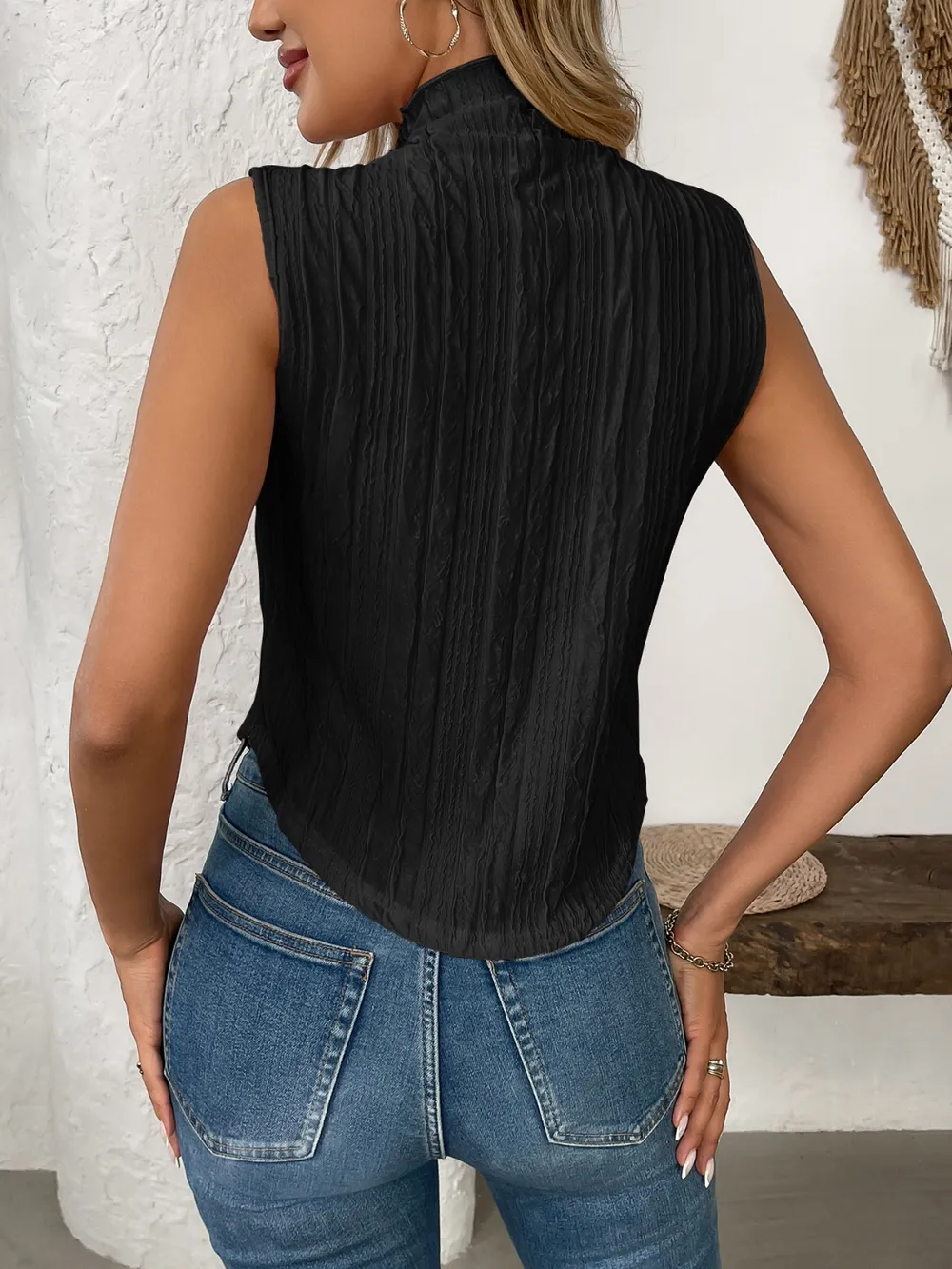 Texture Turtleneck Sleeveless Top, image 12