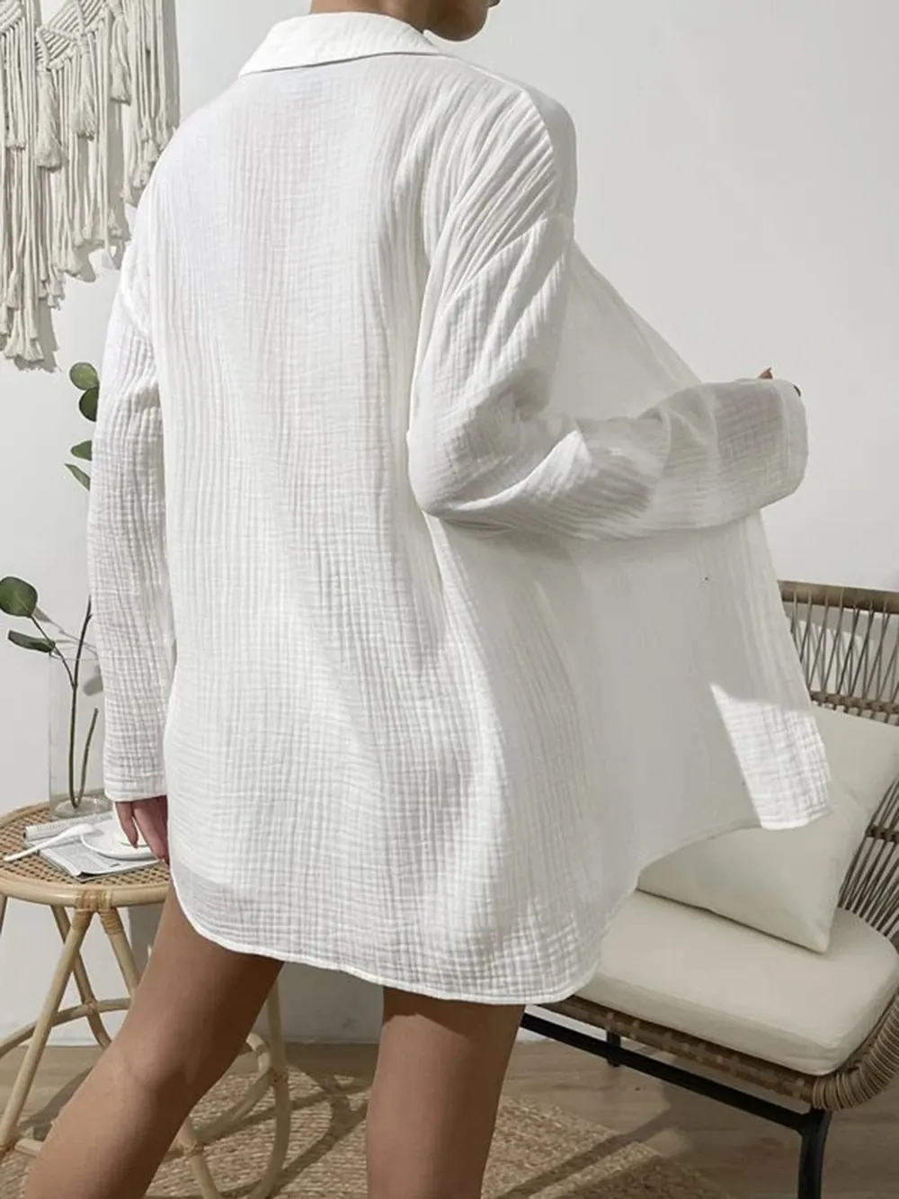 Dropped Shoulder Button Up Top and Elastic Waist Shorts Set, image 8