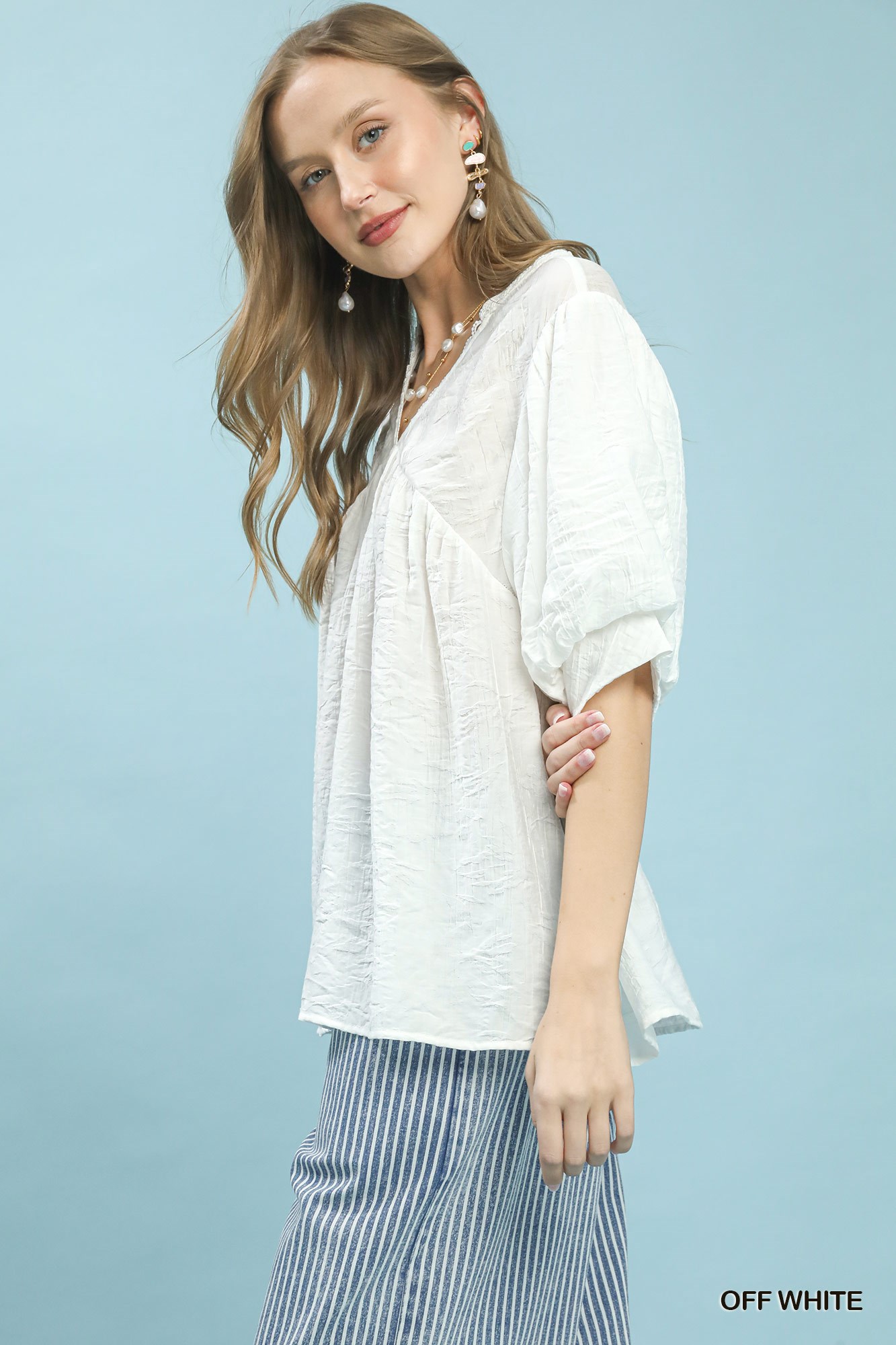 Textured Lace Trim V-Neck Boho Blouse, image 4