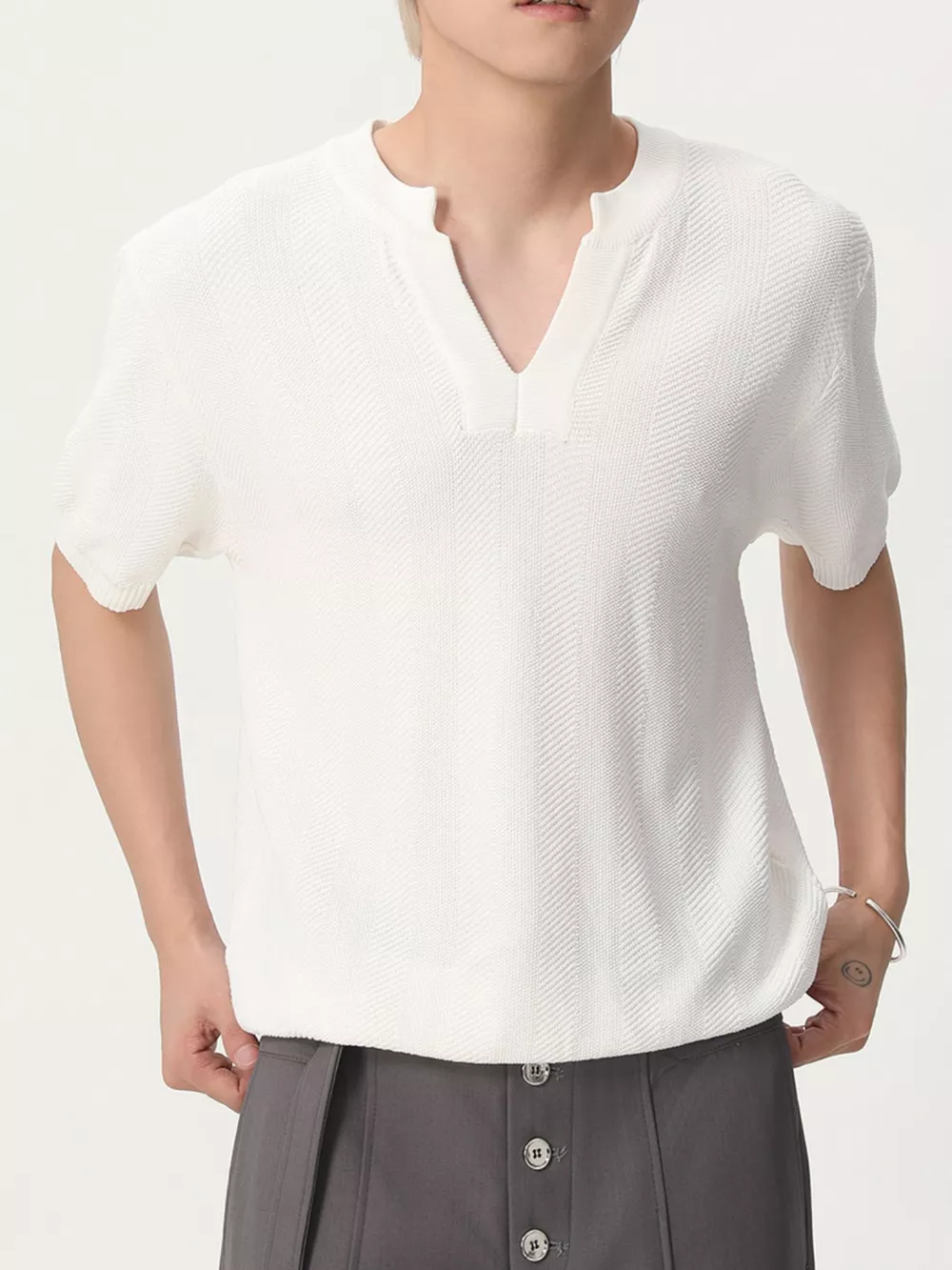 Men's Notched Short Sleeve Knit Top, image 8