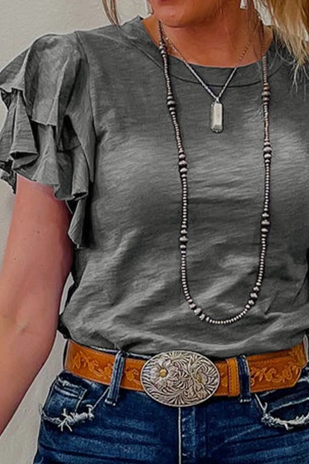 Round Neck Layered Short Sleeve Top, image 3
