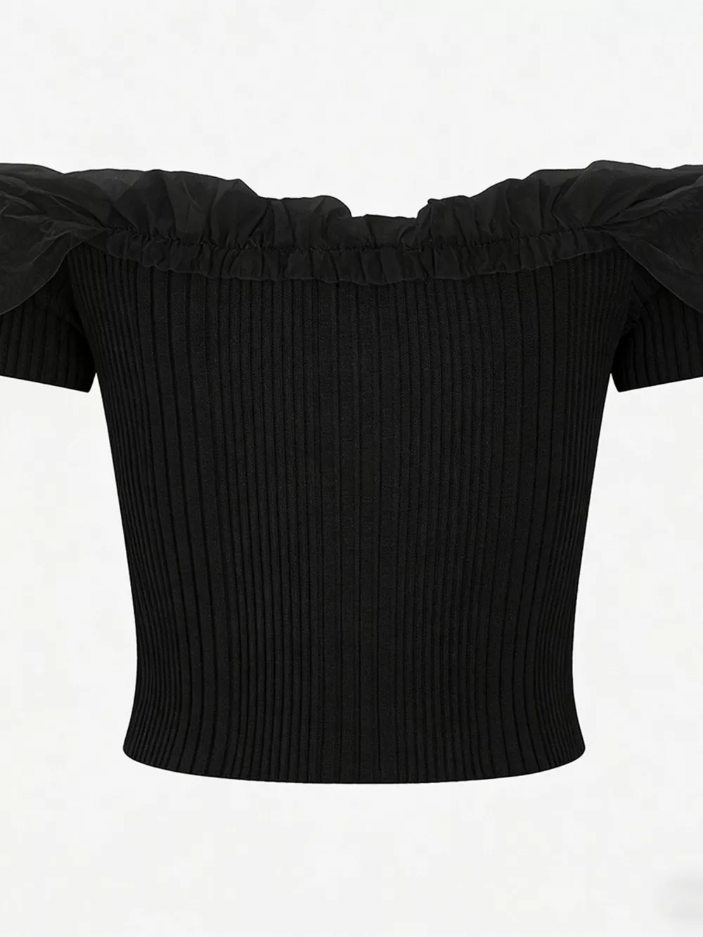 Ribbed Knit Off-Shoulder Ruffle Trim Top, image 8