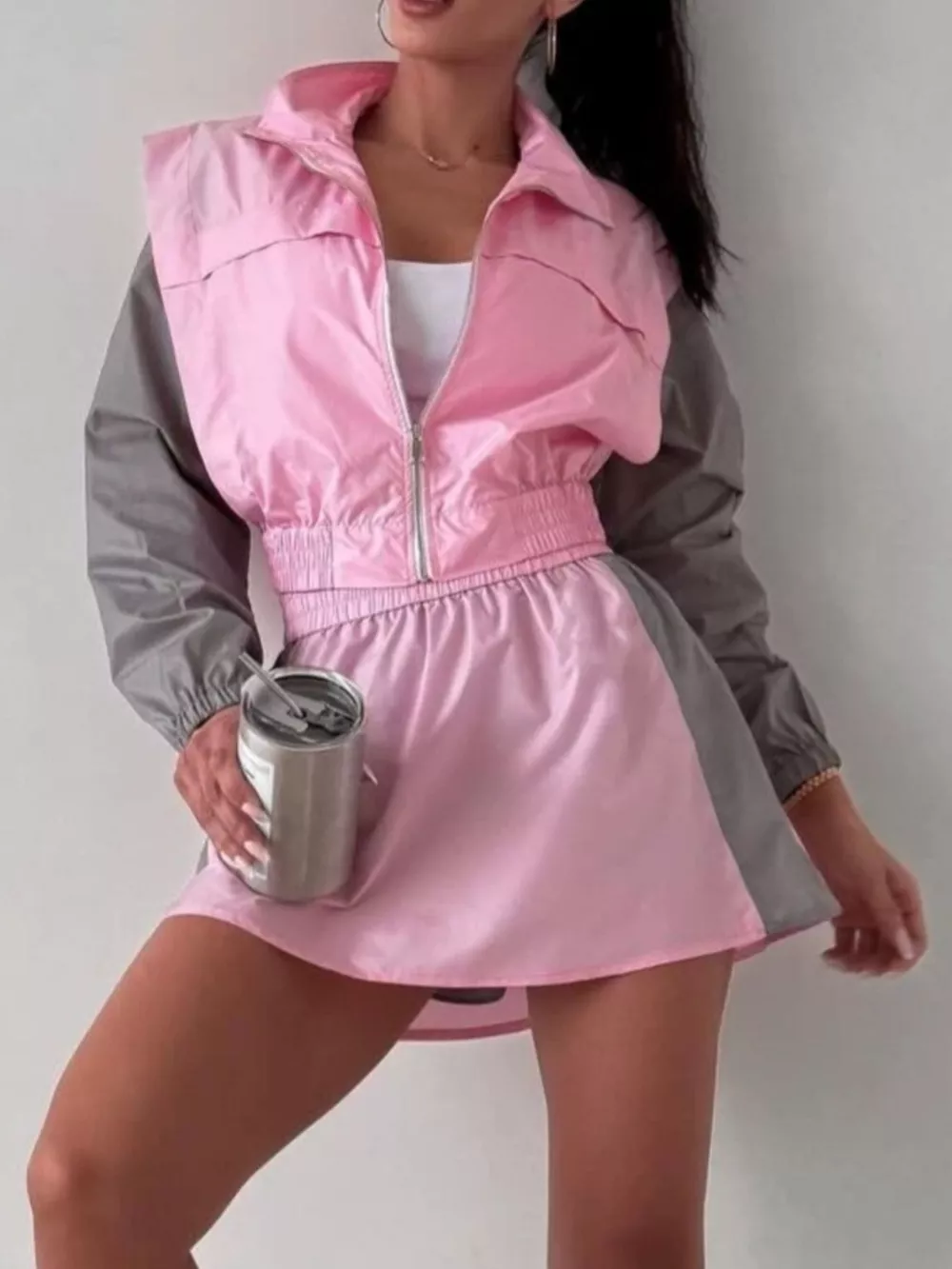 Color-Block Cropped Jacket and Skort Set, image 2