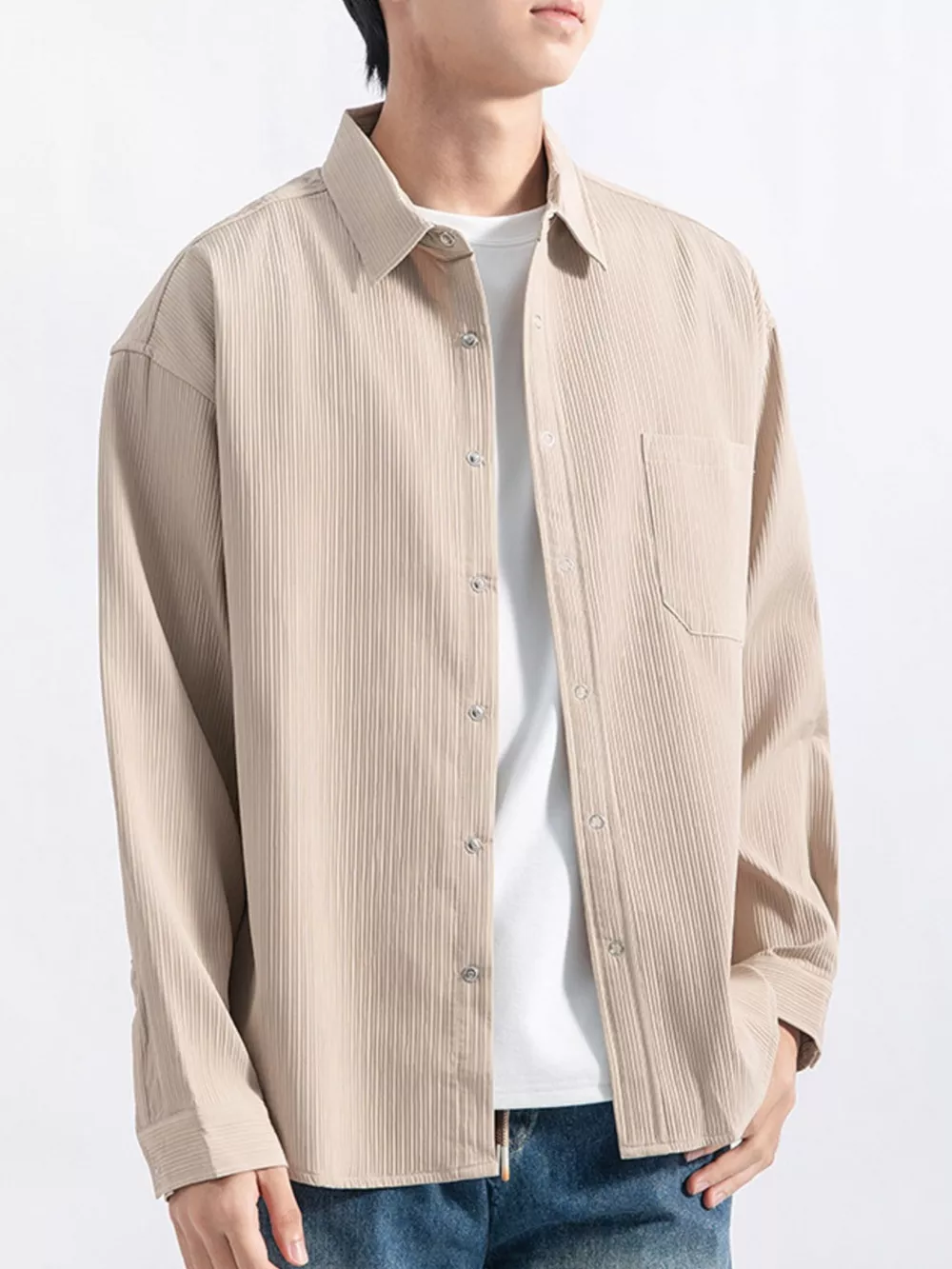 Men's Plus Size Casual Textured Button-Down Shirt, image 4