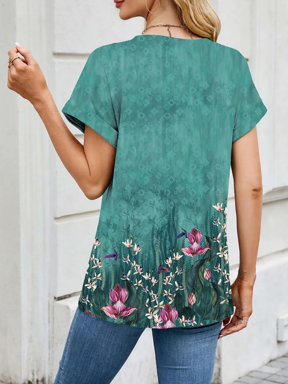 Printed Round Neck Short Sleeve Top, image 16