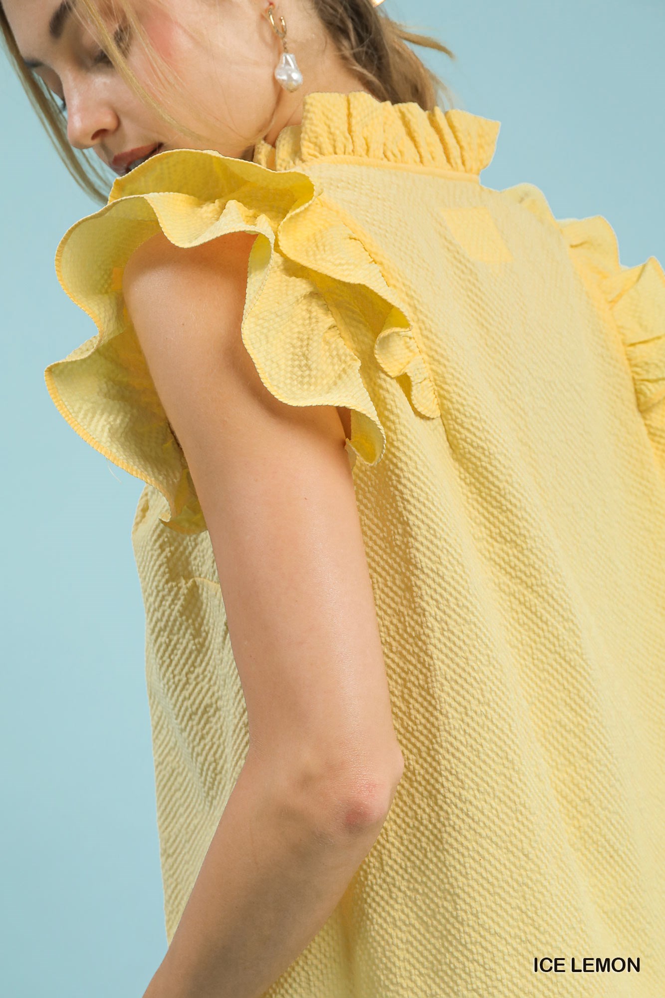 Textured Ruffle Sleeve V-Neck Blouse, image 4