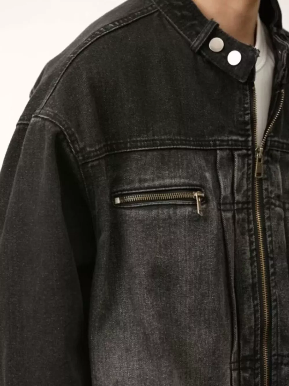 Men's Full Size Washed Zip Up Denim Jacket Plus Size, image 2