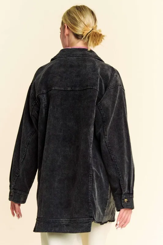 Washed Corduroy Raw Hem Button Up Jacket, image 5