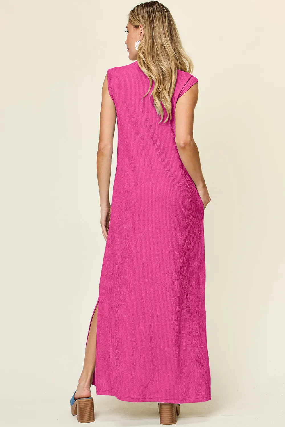 Full Size Texture Mock Neck Sleeveless Maxi Dress, image 5
