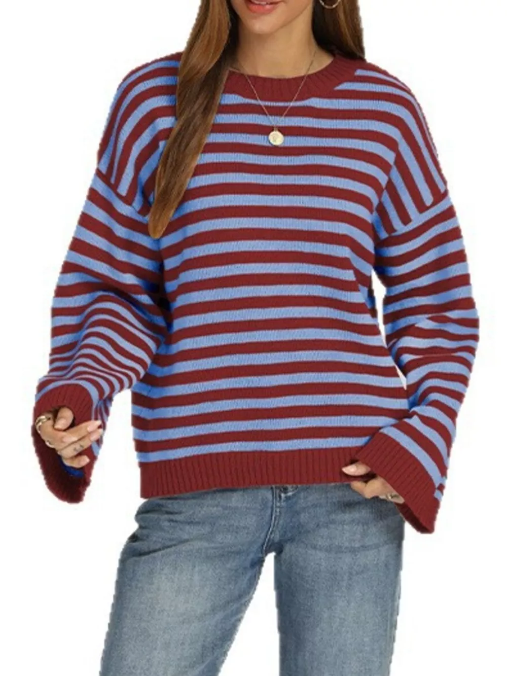 Striped Dropped Shoulder Sweater, image 6