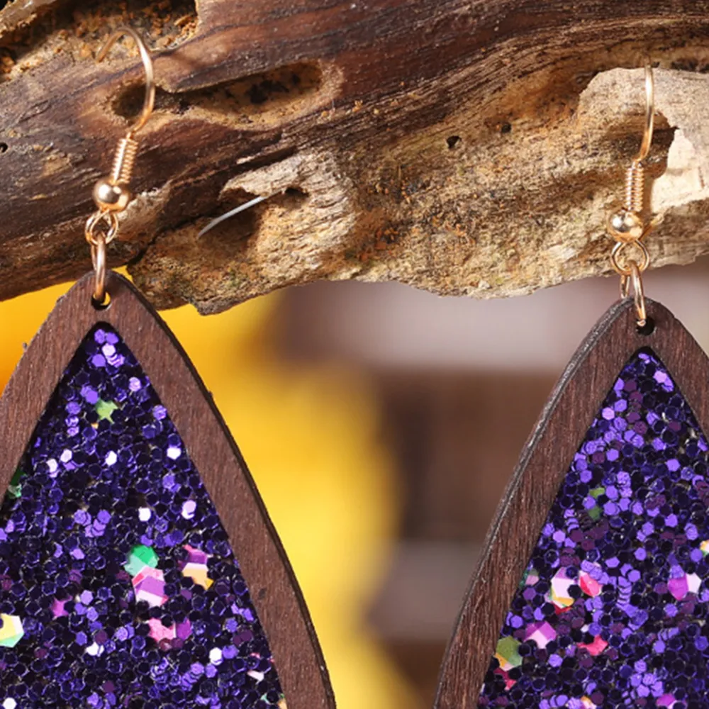 Sequin Wood Teardrop Earrings, image 3