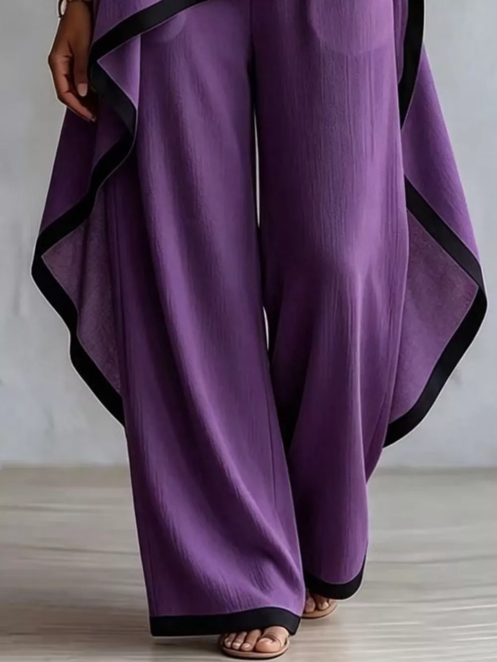 Full Size Contrast Trim High-Low Top and Pants Set Plus Size, image 12