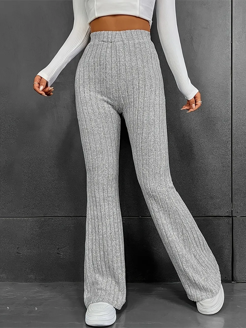 Ribbed High Waist Bootcut Pants, image 4