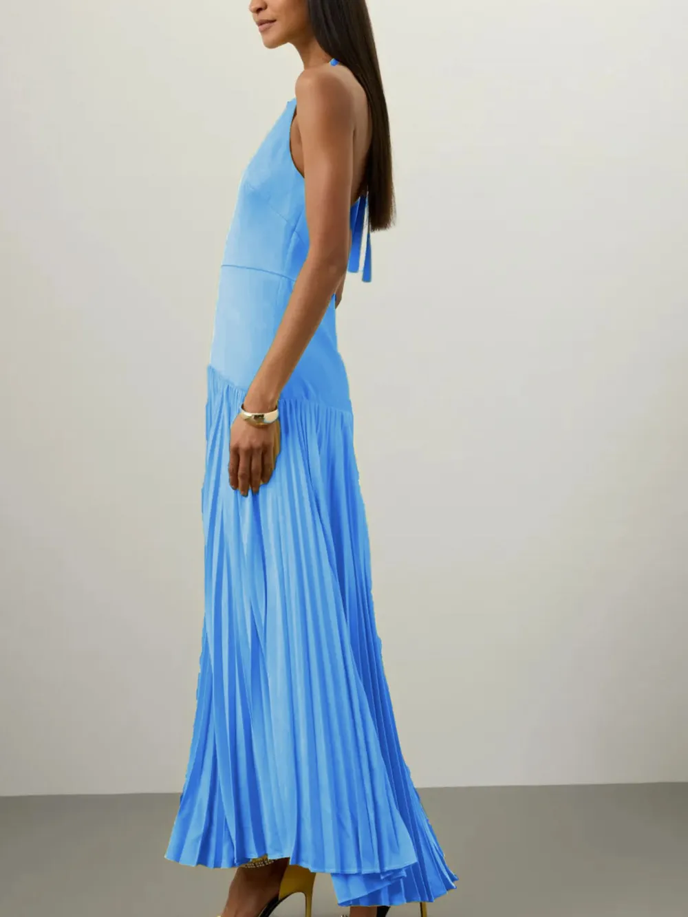 Pleated Halter Neck Maxi Dress, image 7