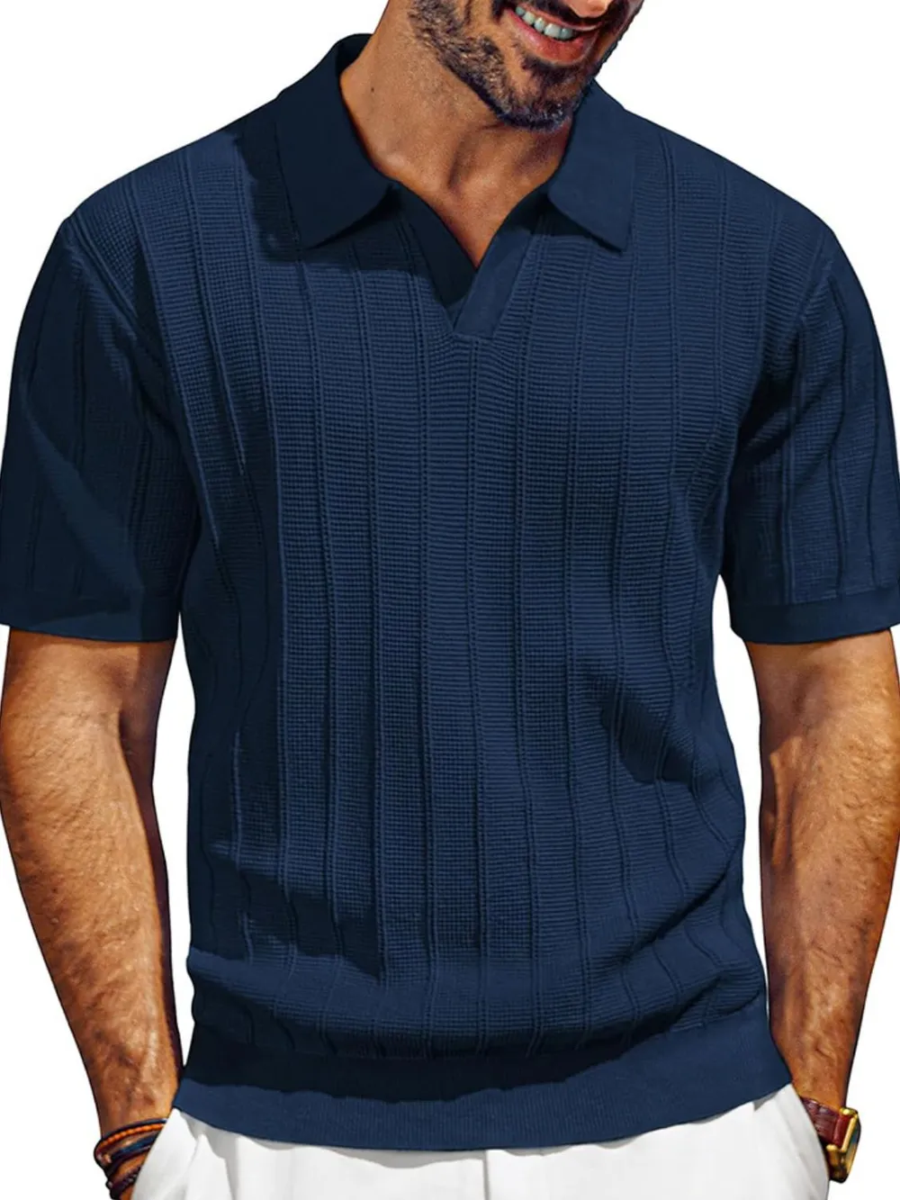 Men's Full Size Textured Collared Neck Short Sleeve Polo Plus Size, image 6