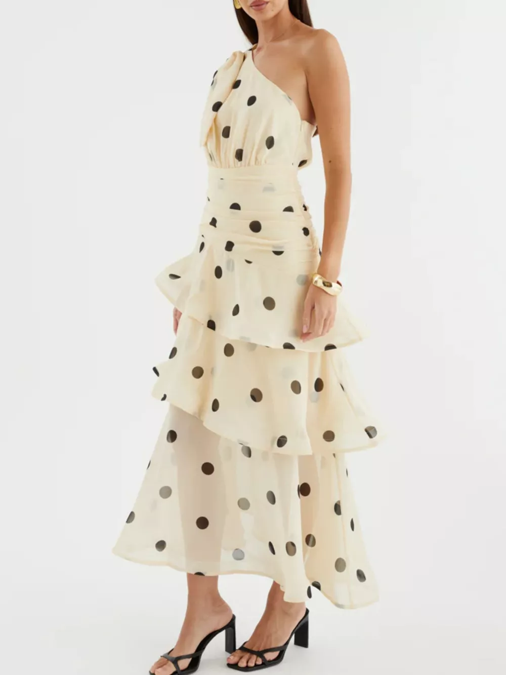 Polka Dot One-Shoulder Ruffle Dress, image 10