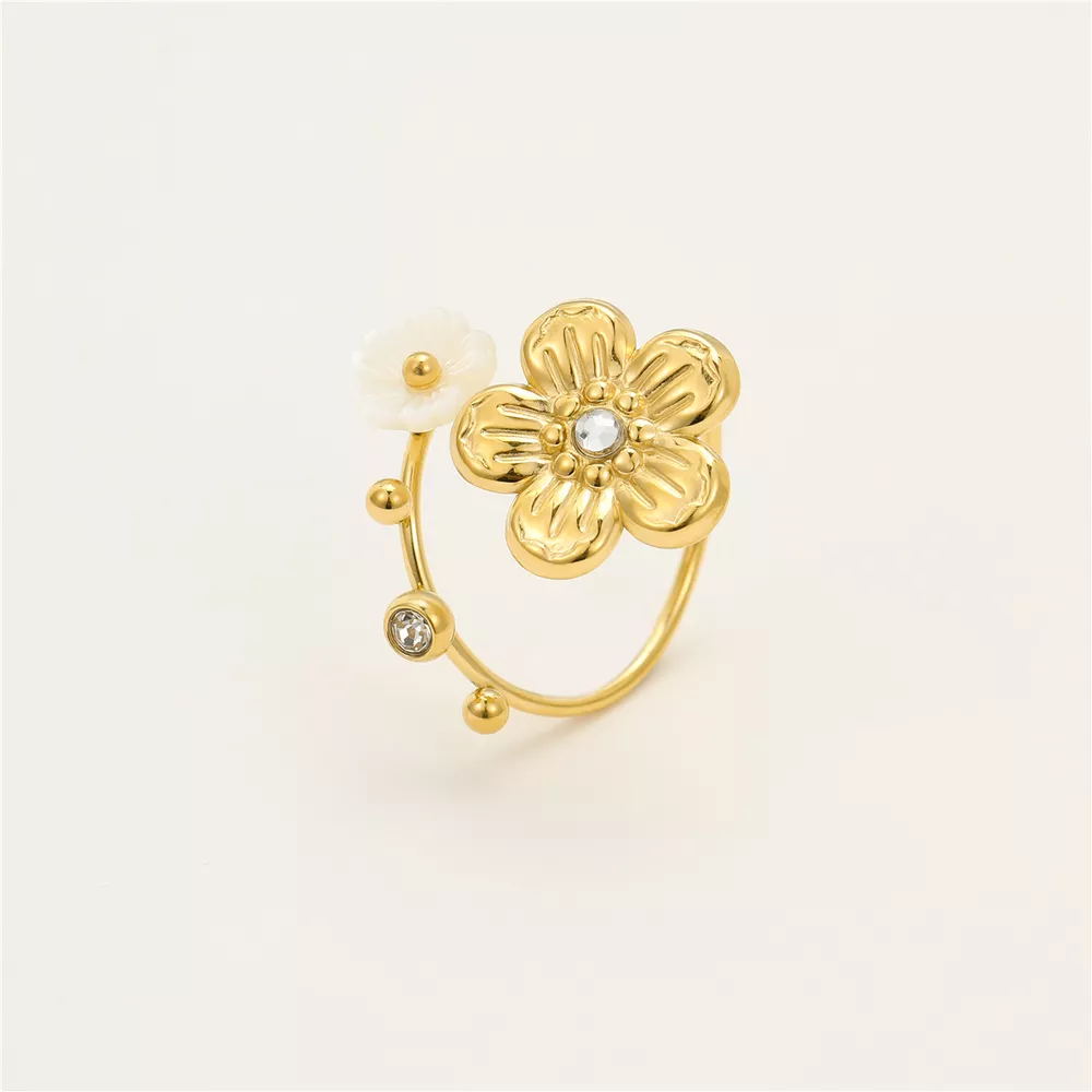 18K Gold-Plated Flower Open Ring, image 3