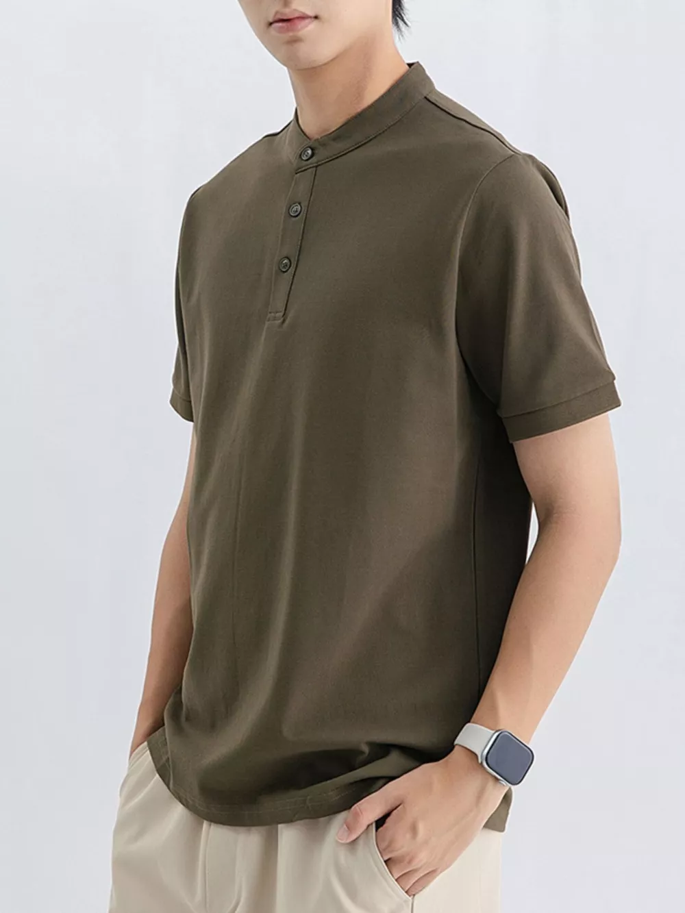 Men's Plus Size Button Detail Short Sleeve Top, image 5