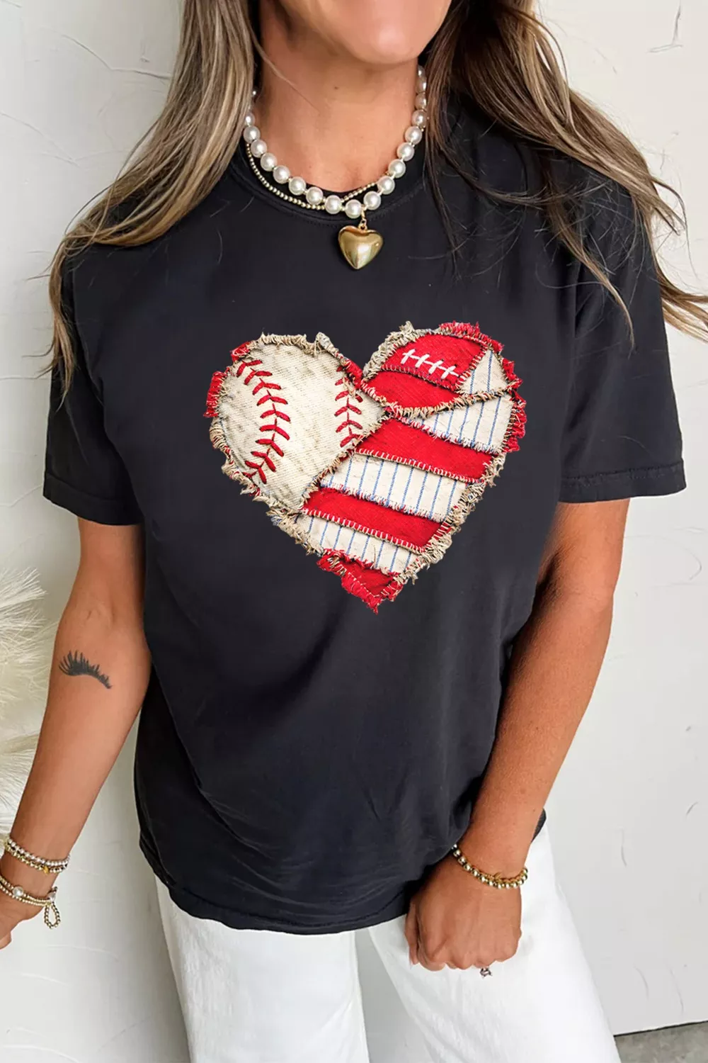 Baseball Distressed Heart Short Sleeve T Shirt, image 3