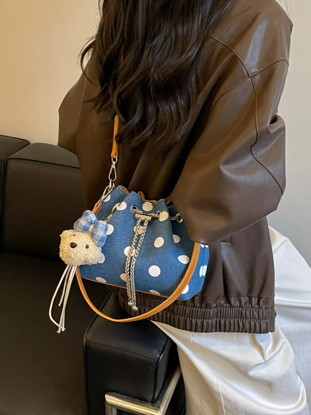Polka Dot Bucket Crossbody Bag, image 7