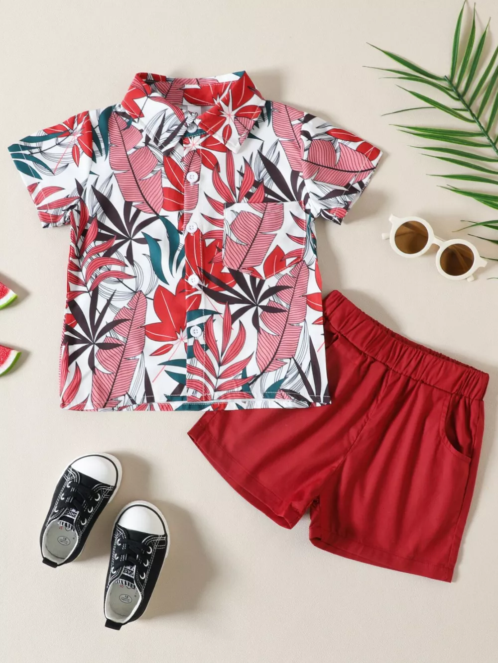 Children's Tropical Leaf Print Shirt & Shorts Set, image 2