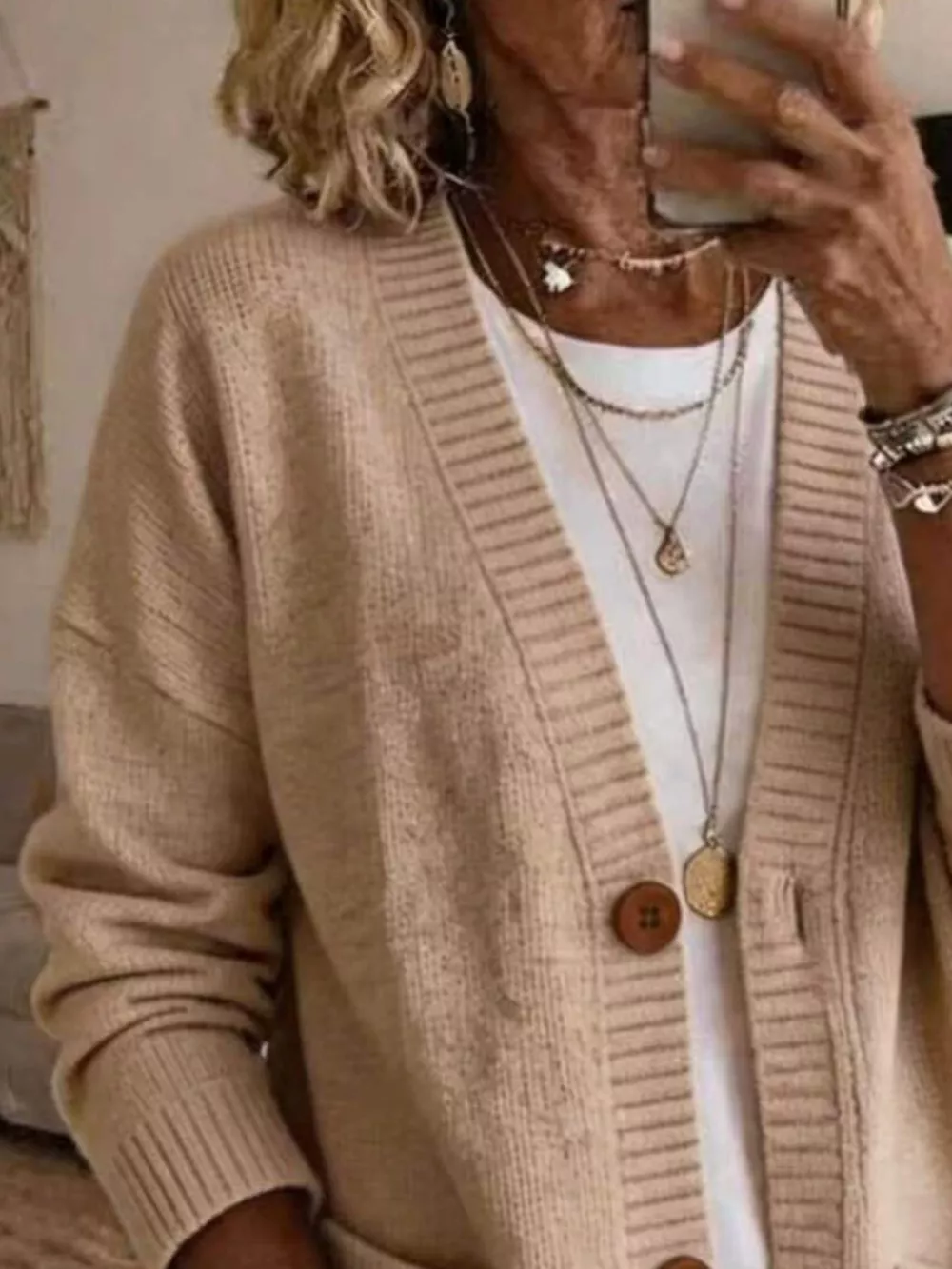 Casual V-Neck Button-Down Knit Cardigan with Pockets, image 14
