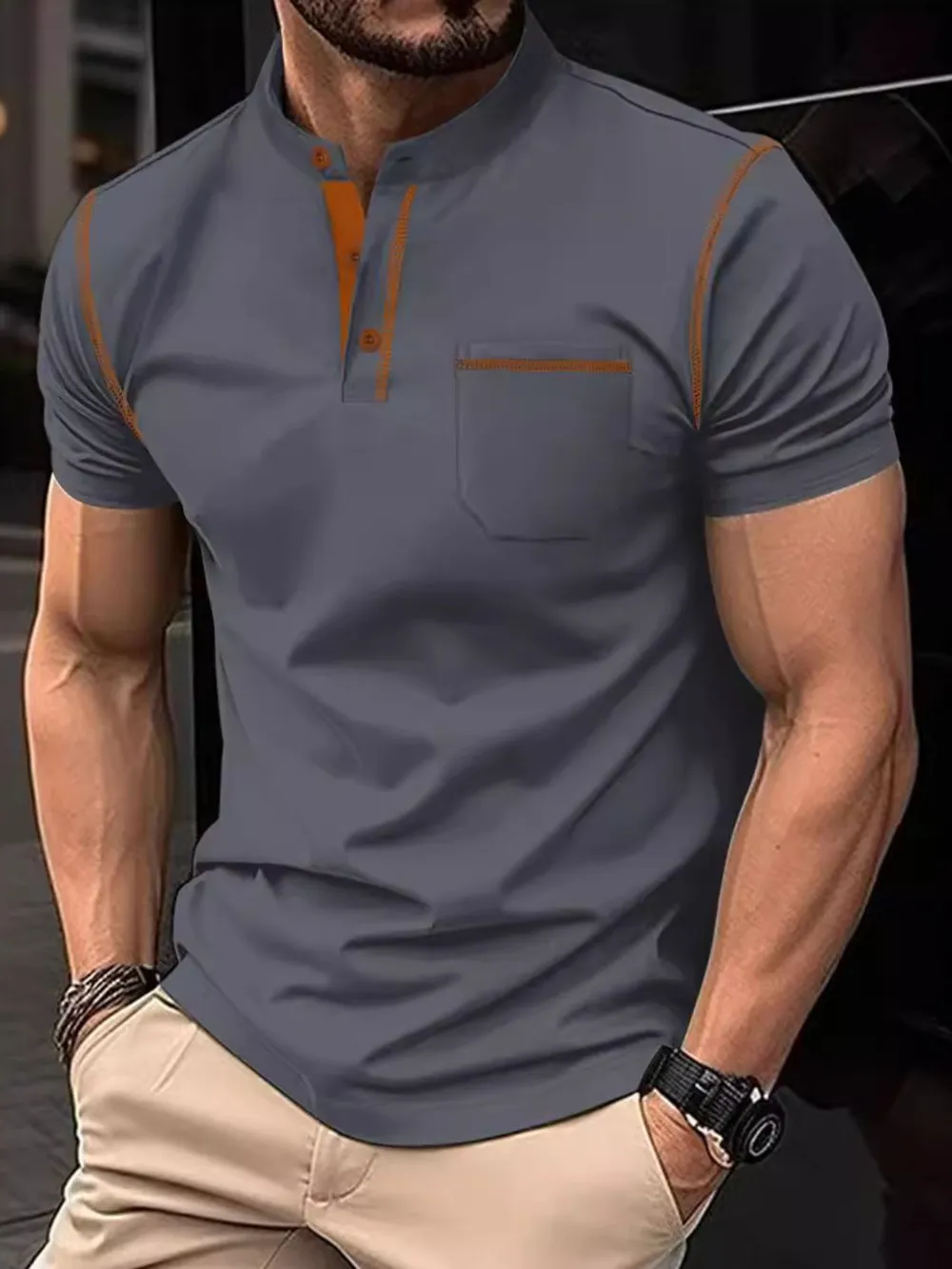 Men's Full Size Button Detail Short Sleeve Polo Plus Size, image 4