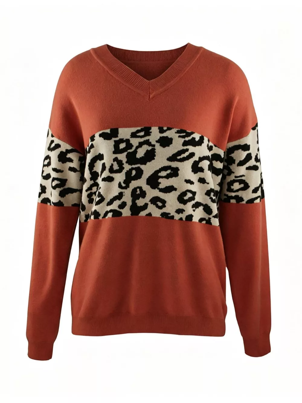 Leopard V-Neck Dropped Shoulder Sweater, image 4
