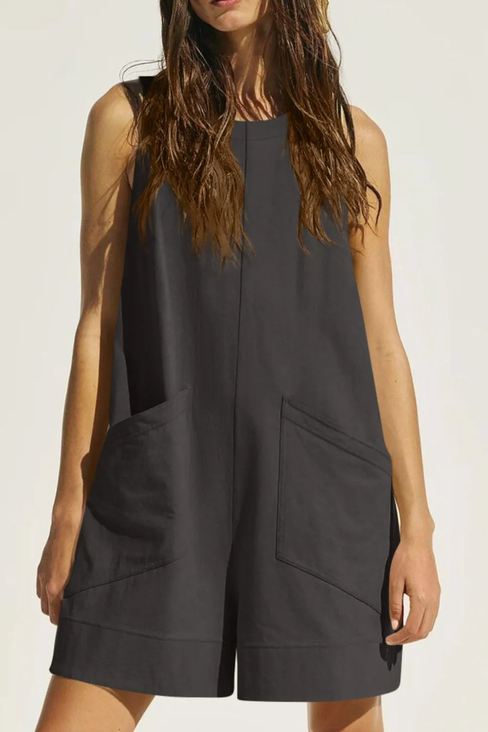Round Neck Sleeveless Romper with Pockets, image 7