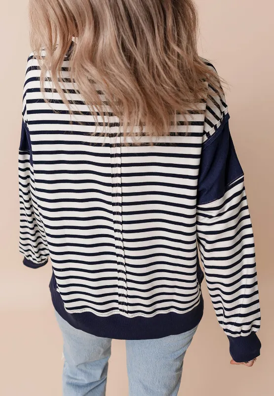 Exposed Seam Striped Long Sleeve Sweatshirt, image 6