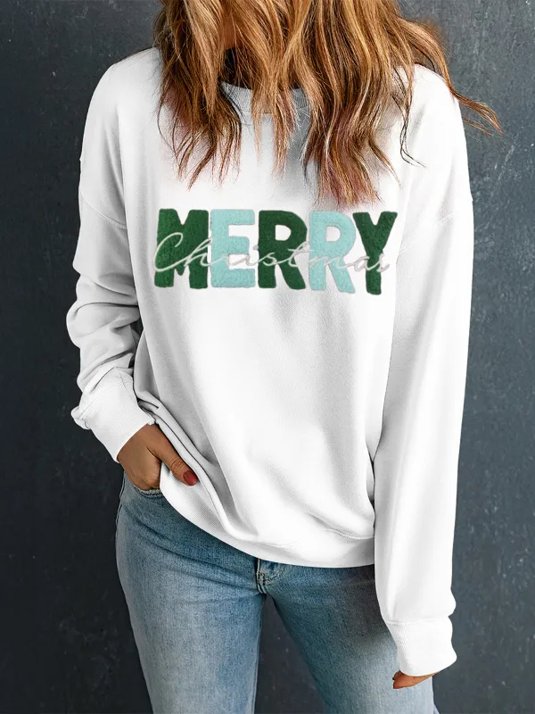 MERRY CHRISTMAS Contrast Long Sleeve Sweatshirt, image 3